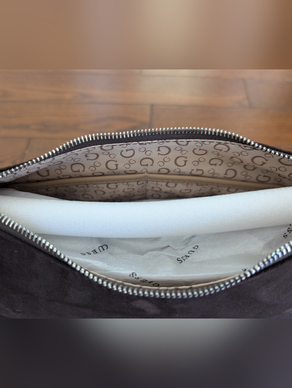GUESS Chocolate Brown Faux Suede Shoulder Bag - Picture 6 of 8